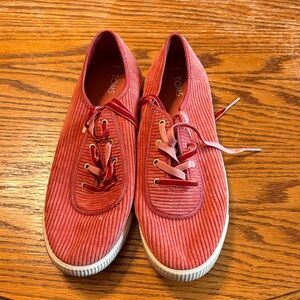 TOMS Red Corduroy Lace-Up Sneakers